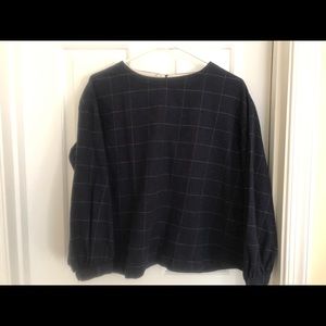 UNIQLO navy plaid flannel blouse